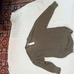 YFB knit sweater dress cotton S/M olive Distressed Oversize nwt